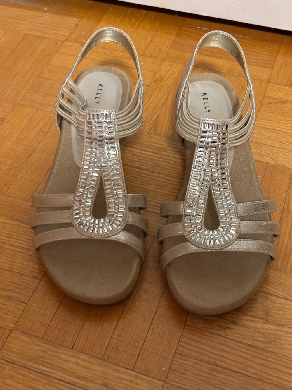 Kelly & Katie Metallic Gold Embellished Slingback Sandals